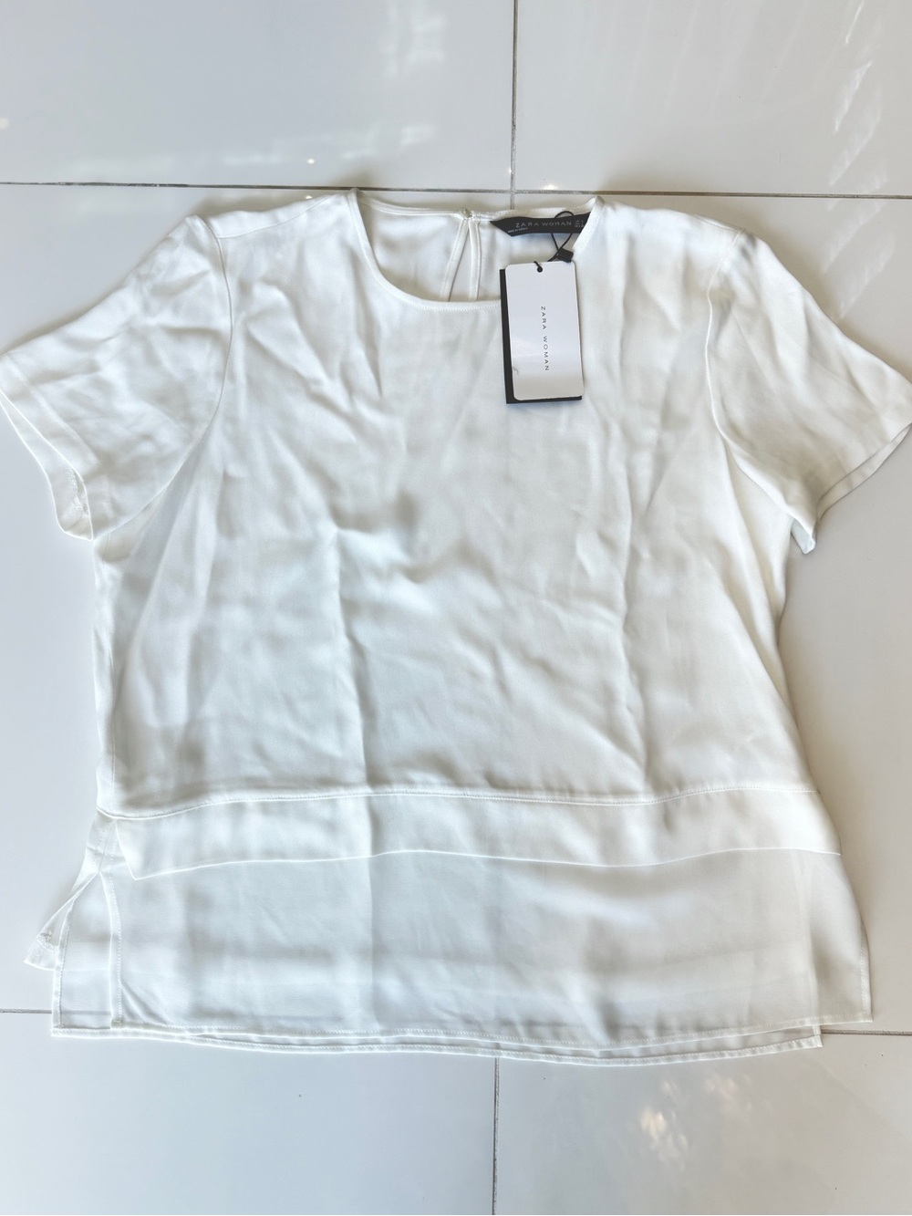 NWT Zara White Short Sleeve Crewneck Top